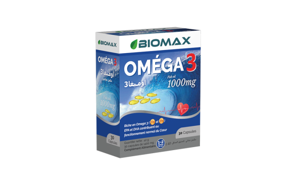 Biomax Oméga 3 1000 mg Huile de Poisson 30 Capsules - Kadisse